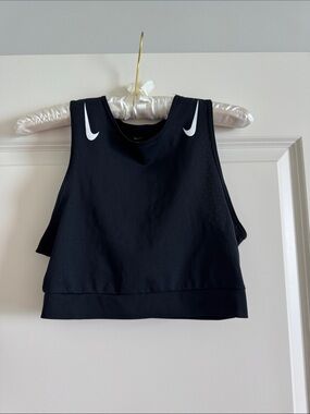 Nike Black Crop Training Tank with White Swooshes